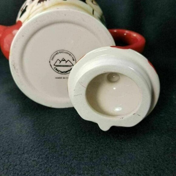 Crazy Mountain Snowman Teapot Trees Birds Birdhouse Red Handle and Spout - Picture 7 of 7